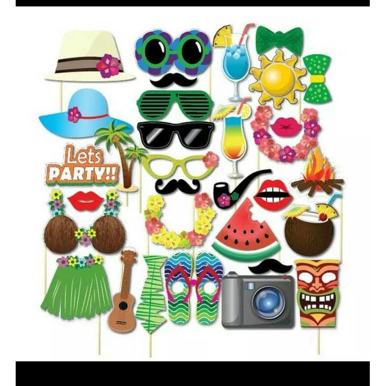 photo booth fun prop tema hawai 32pcs properti foto aksesoris pesta