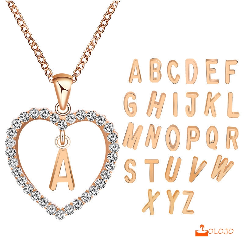 OLOJO   26 Huruf Kalung Kristal Titanium Anti Karat 18K Alfabet Liontin Letter Necklace