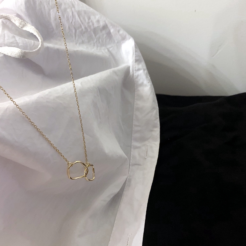 Simple Temperament Necklace Clavicle Chain Ins Double Ring Interlocking Pendant Choker