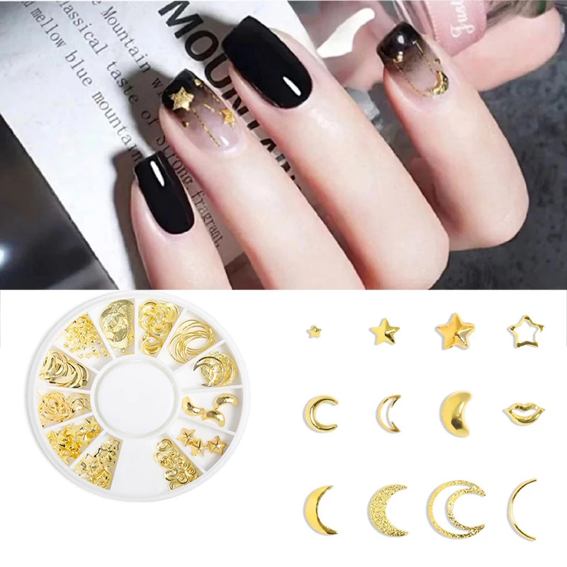 Ins Campur Manicure Tahan Lama DIY Nail Art 3D Mini Beads Paku Keling Dekorasi Stiker Kuku Emas Logam Metal Gold Rivet Aksesoris