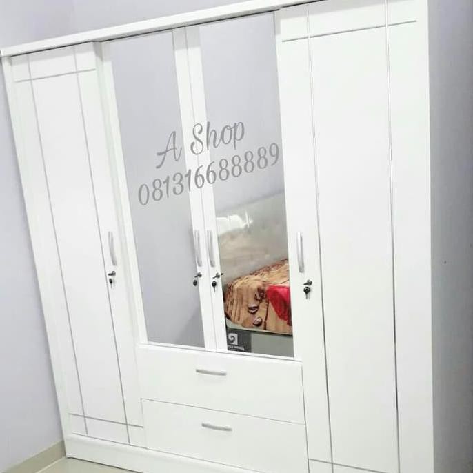 Lemari Pakaian Jumbo 4 Pintu Murah. Lemari Baju Kayu (Papan Particle).