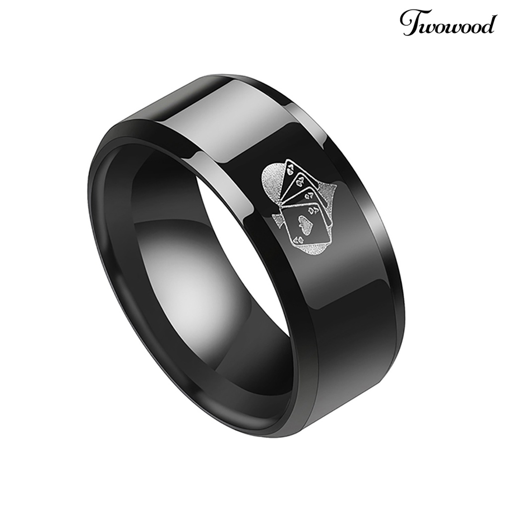 Cincin Bahan Alloy Warna Hitam Motif Kartu Remi Untuk Hadiah