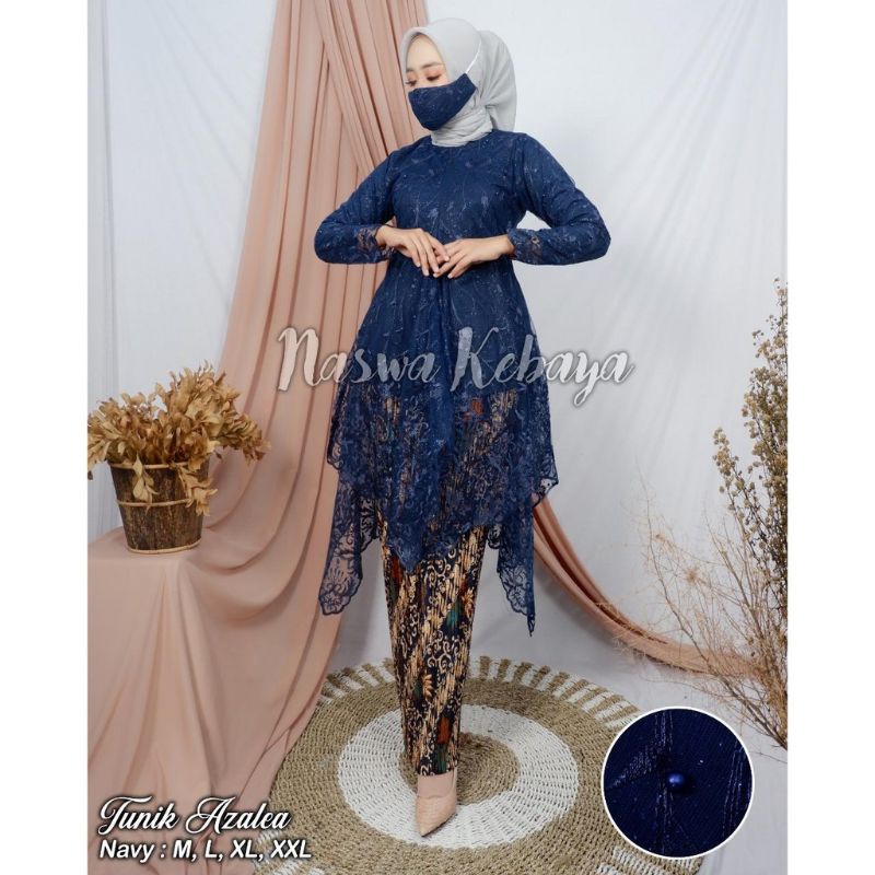 Kebaya Tunik Modern Tile Panjang Muslimah / Kebaya Pesta  Kondangan Wisuda Muslimah / Kebaya Set-Navy