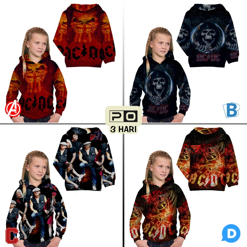 Jaket Hoodie ACDC BAND SKU-7434105931946 AC DC Rock Band Hoodie Anak Bahan Polyester Casual Unisex H