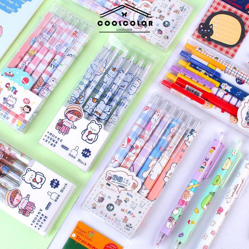 COD❤️6PCS/SET Enam pena netral kreativitas kartun lucu alat tulis sekolah dasar Fashion Wanita Korea Aksesoris Murah Import