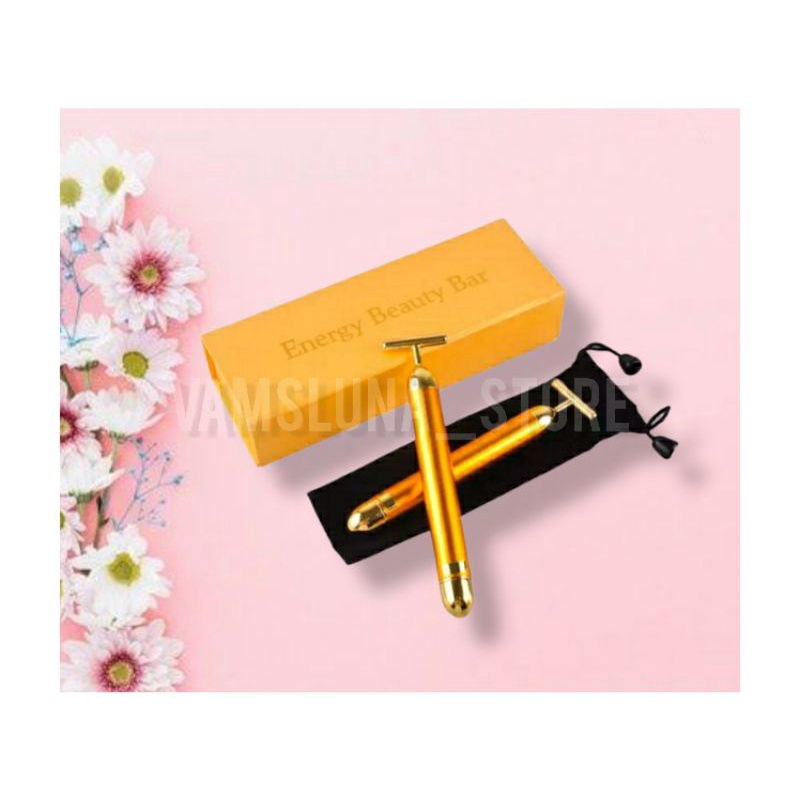 Alat Pijat Wajah 24K Gold Energy BEAUTY BAR / Mengencangkan Kulit / Penirus Wajah / Penghilang Kerutan Mata / Slimming Face Gold Vibration Facial Beauty Roller Massager Tightening Wrinkle