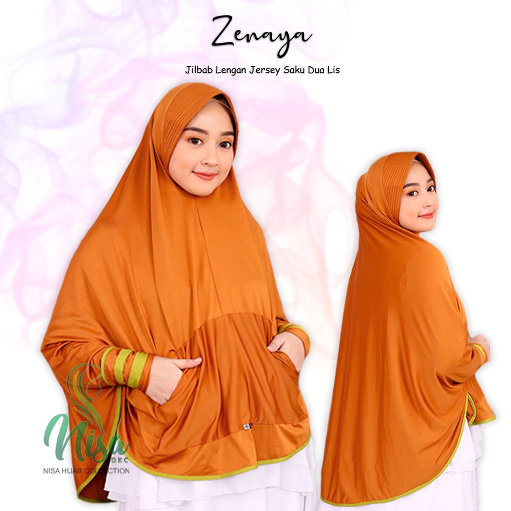 Jilbab Lengan Zenaya Saku Dua Mouza Bergo Khimar Hijab Tangan Jersey