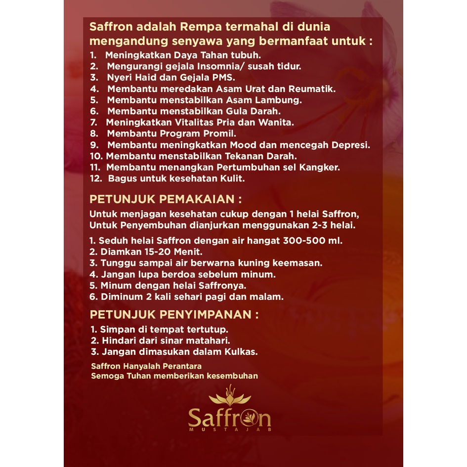 Saffron Super Negin Premium Safron Original 100% Rempah Rempah Berkhasiat
