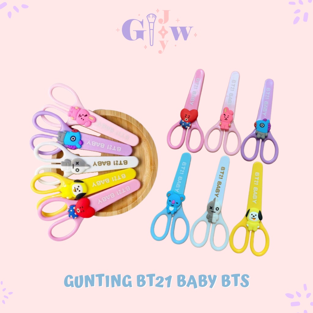 A166-A171 GUNTING BT21 BABY BTS alat tulis kantor warna pastel pink ungu biru putih kuning hijau anak kertas paper mini korea boyband boy band murah viral termurah lucu imut aesthetic pastel aman tan van koya mang chimmy scissors scrissors scrissor