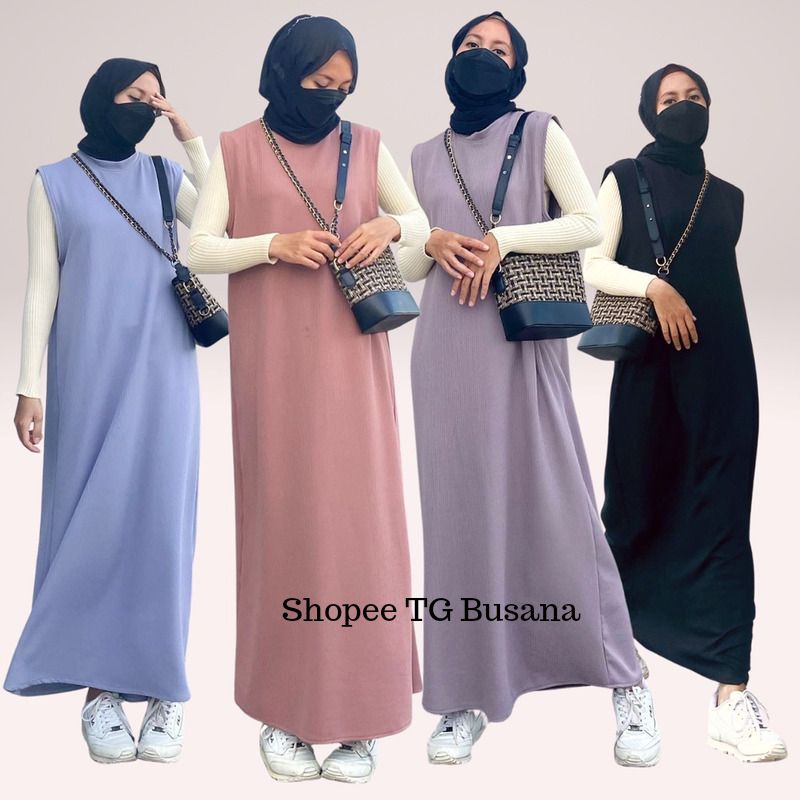Pakaian Wanita Inner Dress Tanpa Lengan Jumbo Span Midi Daleman Gamis Daster Long Dress Outher Baju Wanita Atasan Wanita