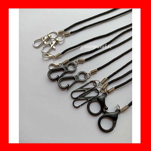 Tali masker dewasa lanyard kalung masker non elastis warna hitam ready stok catolan kokot centelan besi atau plastik