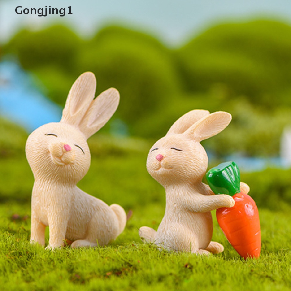Gongjing1 7pcs / Set Miniatur Kelinci Paskah Bahan Resin Untuk Dekorasi Taman Mini / Craft