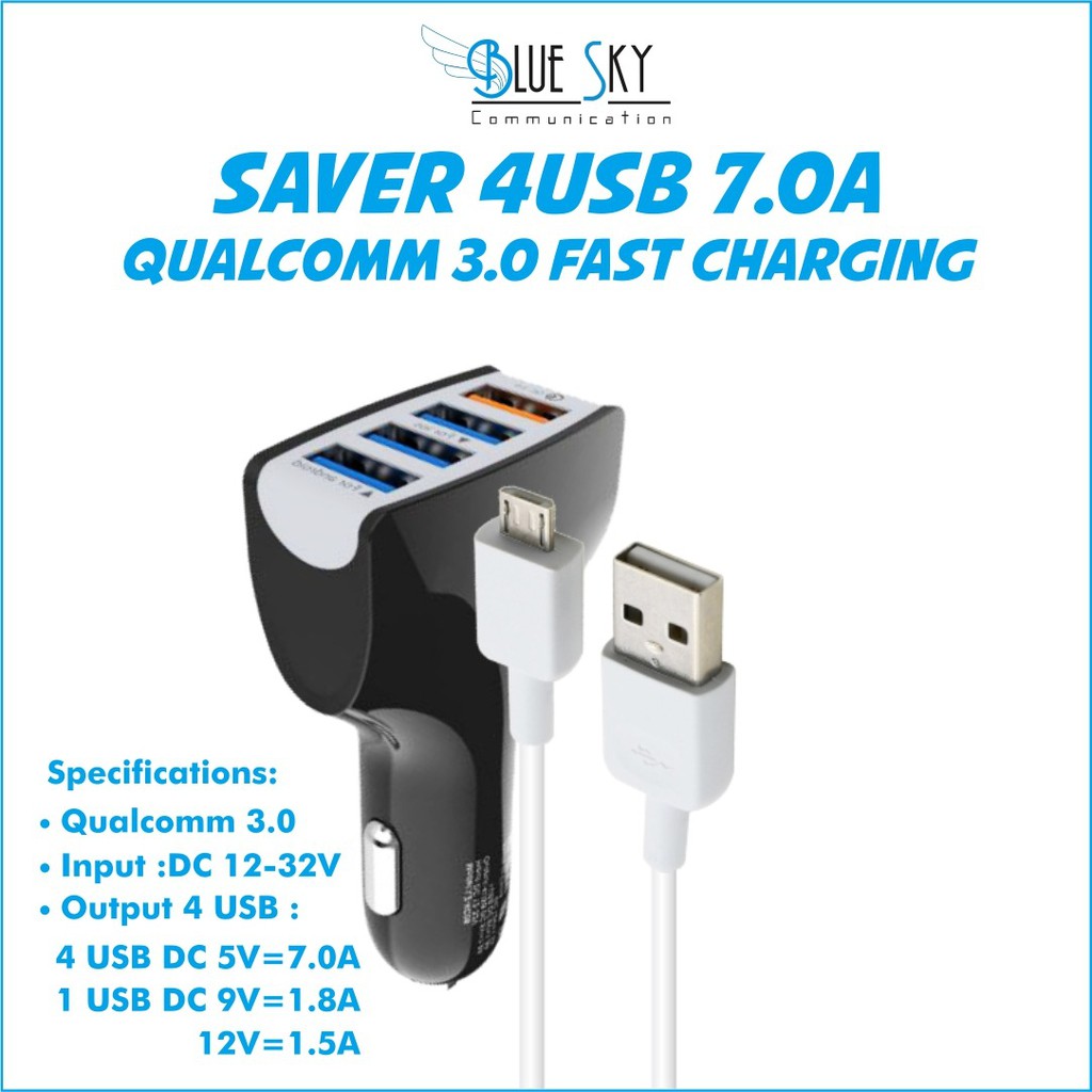 SAVER EXPORIA CAR CHARGER QUALCOMM 3.0 4 USB 7A