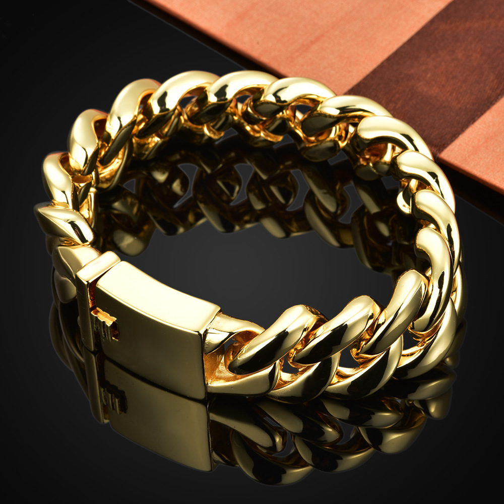 Gelang Rantai Bahan Stainless Steel Warna Emas Untuk Pria