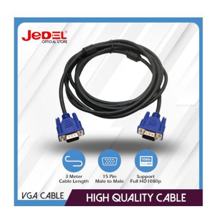 Cable vga jedel 3 meter m-m standard 720p HD for pc laptop - Kabel vga d-sub 15 pin 3m male for monitor projector tv