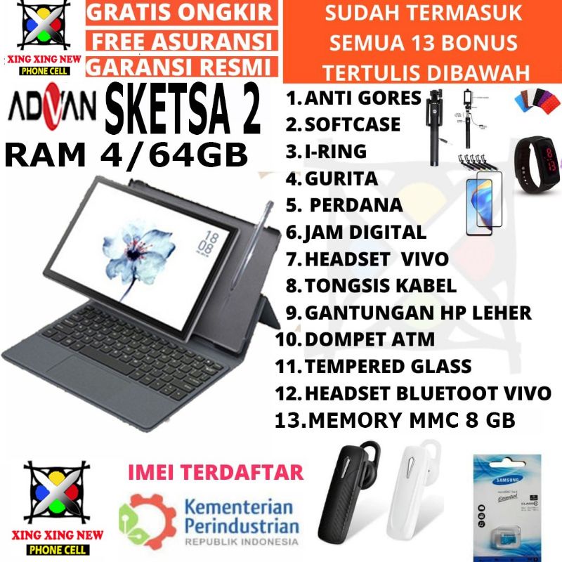 ADVAN TAB 10 SKETSA 2 4/64 STYLUS  KEYBOARD ORIGINAL & CASE  RAM 4 ROM 64