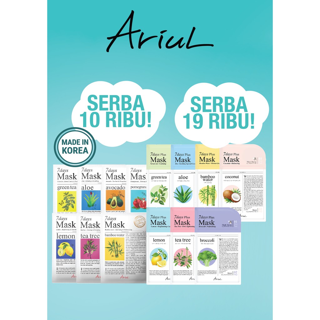 ARIUL 7 Days Sheet Mask BPOM ORIGINAL / Masker Wajah Korea Masker Tissue BY AILIN