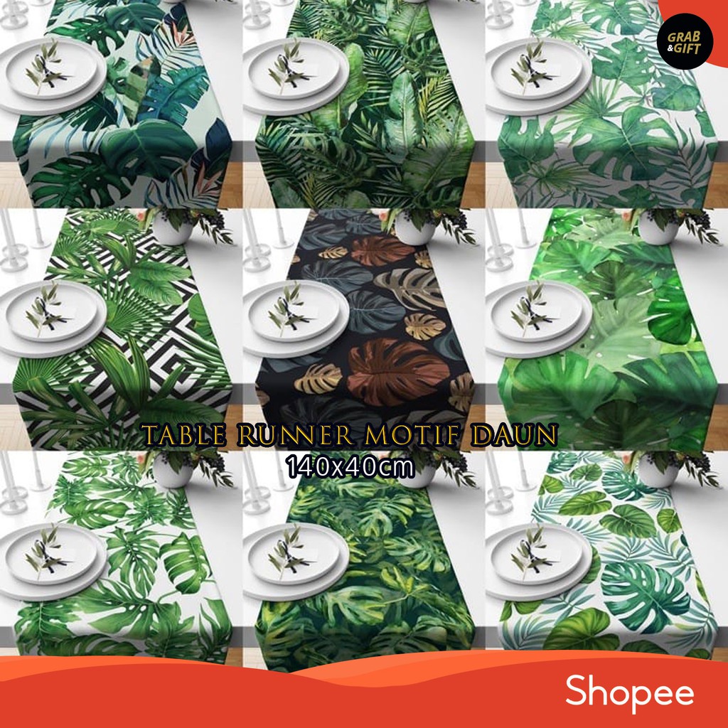 Taplak Meja Panjang / Table Runner Motif Daun / Leaves / Monstera 140x40 cm