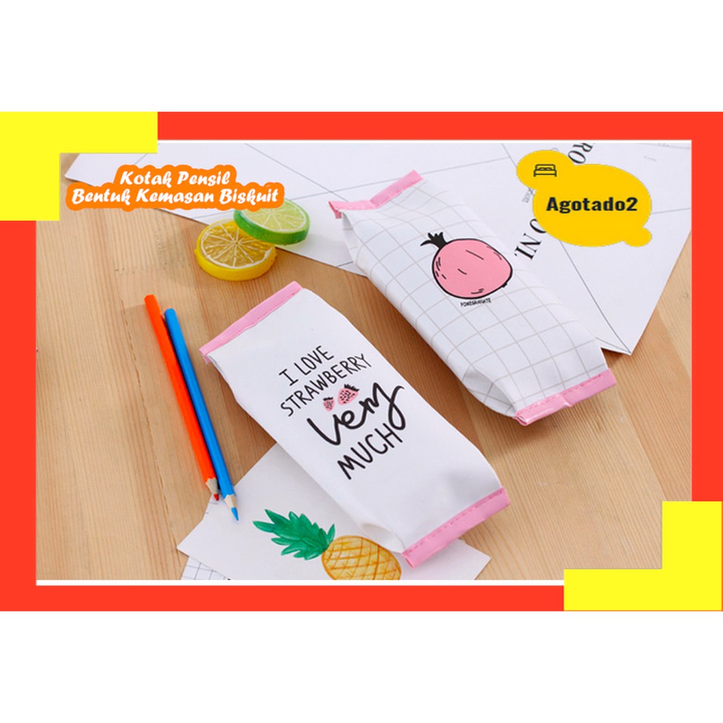 

Kotak Pensil Bentuk Kemasan Biskuit STRAWBERRY & DELIMA