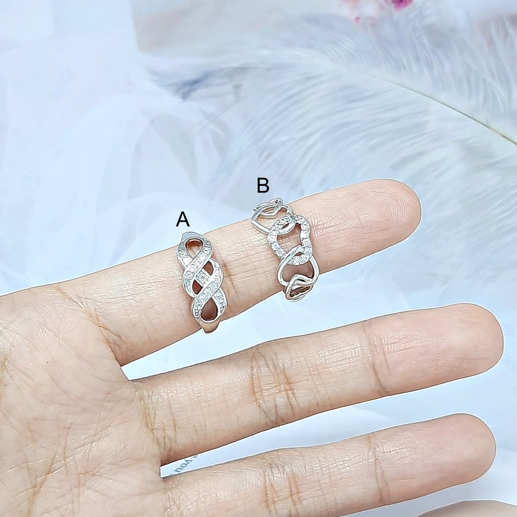 Cincin Silver 2 Batu Berlian Love Size 5 - 8 (Perhiasan Wanita) BR110