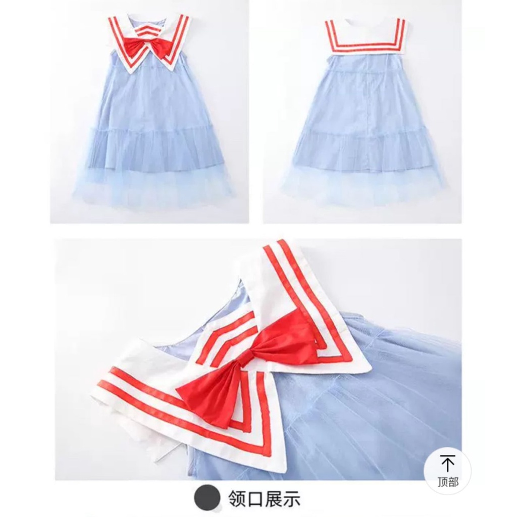 Promo !! Dress anak perempuan import - dress sailor olive ribbon import uk 3-5thn (pink,biru)