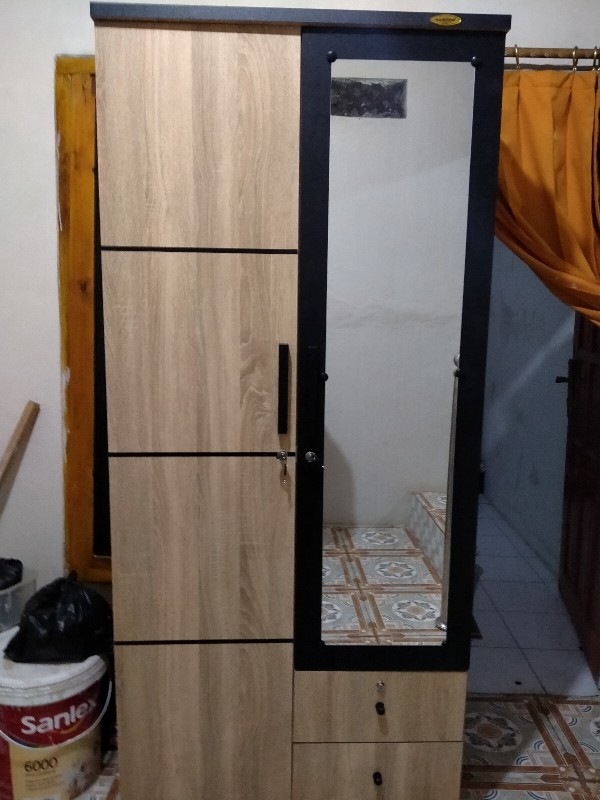 Lemari Baju 2 Pintu 2 Laci Romaro Cermin Panjang Lemari Pakaian
