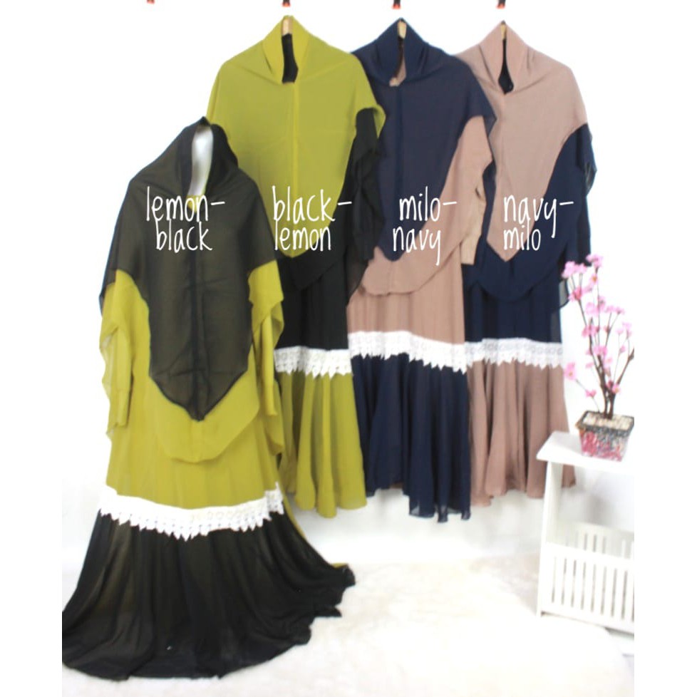 Gamis set ceruty babydoll MAHESWARI jersey mix ceruty RENDA bawah