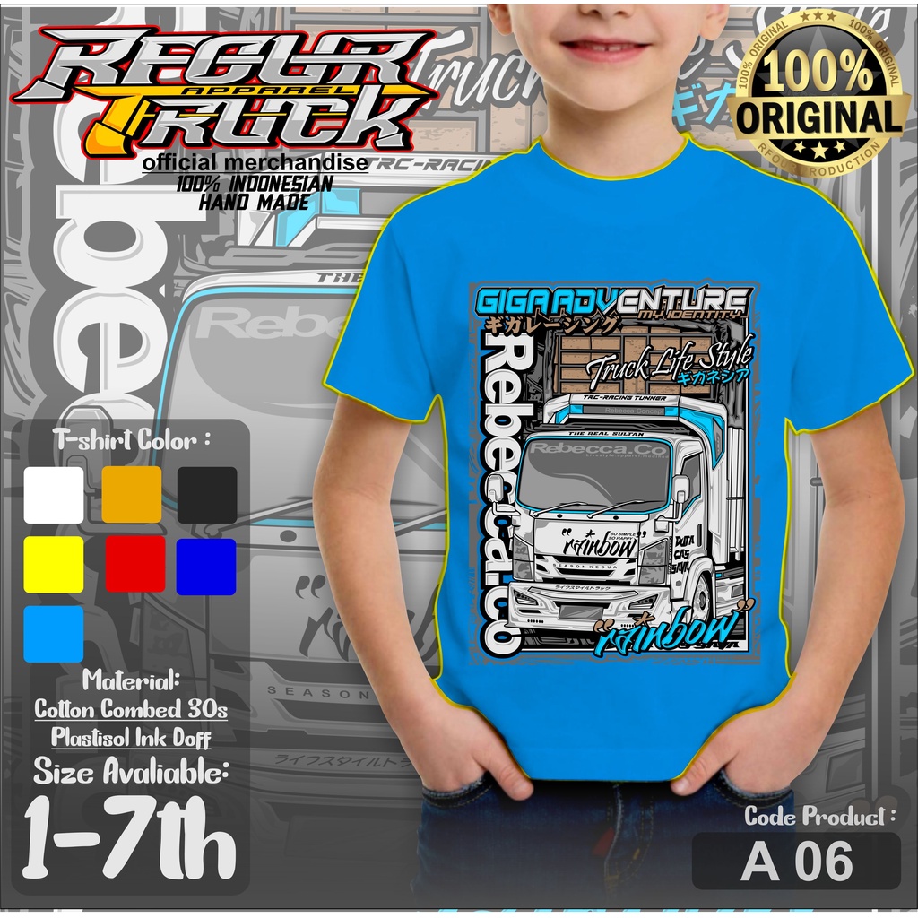 KAOS ANAK GAMBAR TRUK REBECCA RAIN BOW TERBARU ORIGINAL RFOUR KAOS TRUK OLENG RAINBOW BALAP 4-7 TAHUN BAJU KAOS TRUCK ANAK LAKI LAKI LENGAN PENDEK