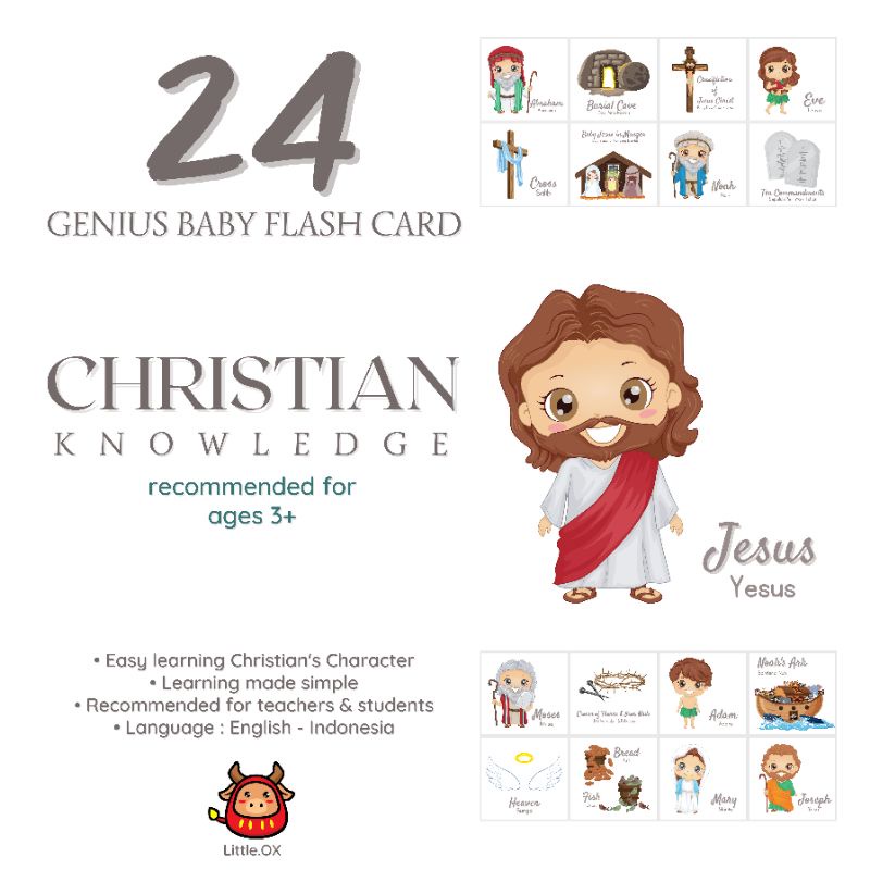 Flash Card Bible Christian Kartu pintar Bayi Balita belajar anak kristen tokoh alkitab