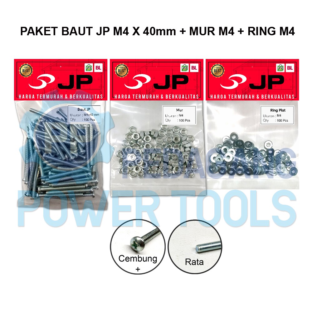 PAKET 3 SET JP M 4x40 BAUT MUR RING PLAT M 4 x 40 MUR M4 ISI 100 PCS