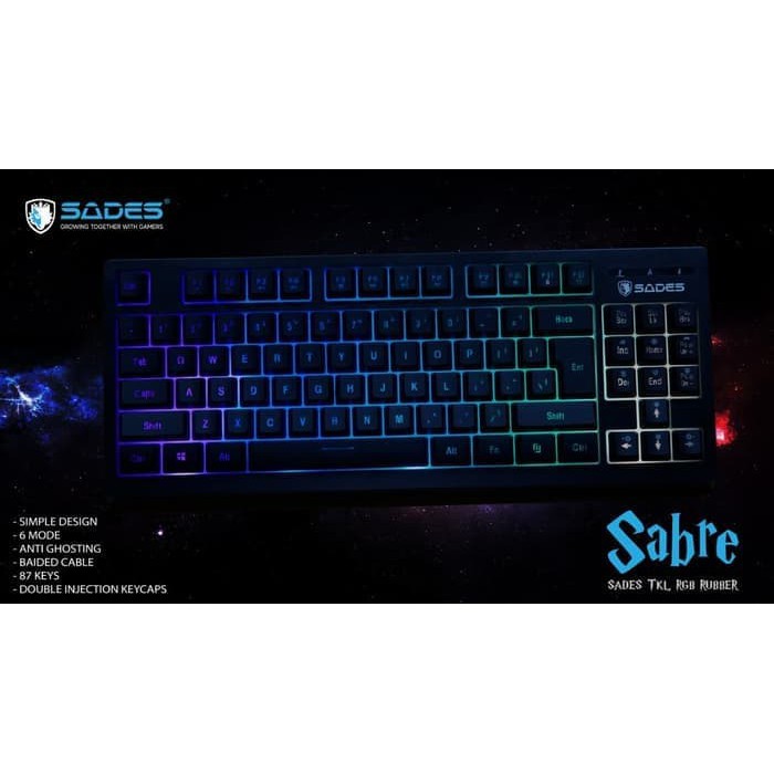 Keyboard gaming sades sabre TKL RGB Membrane