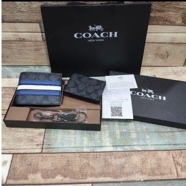 DOMPET COACH MEN WALLET SET KEYCHAIN WITH BLACK EQUIP BILL CC BOX KEY - Hitam