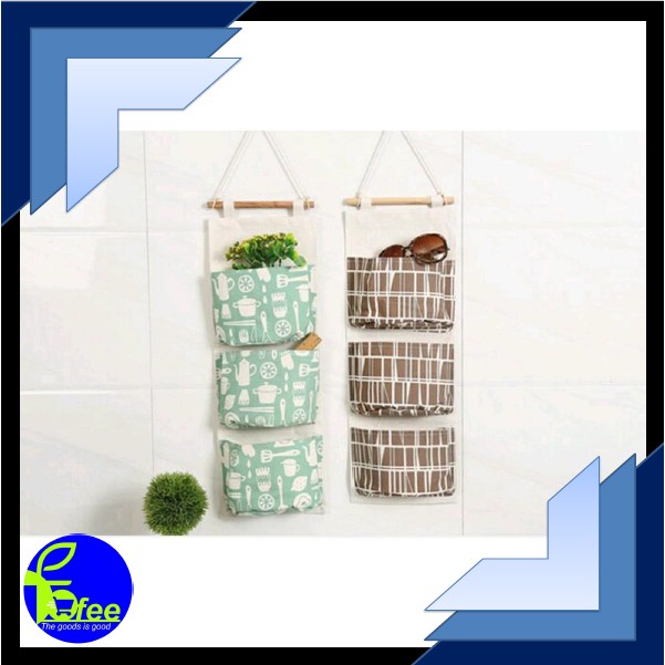 [IMPORT] - Pouch Gantungan 3 SEKAT Storage Pouch Dekorasi Organizer Bahan Kain Kanvas