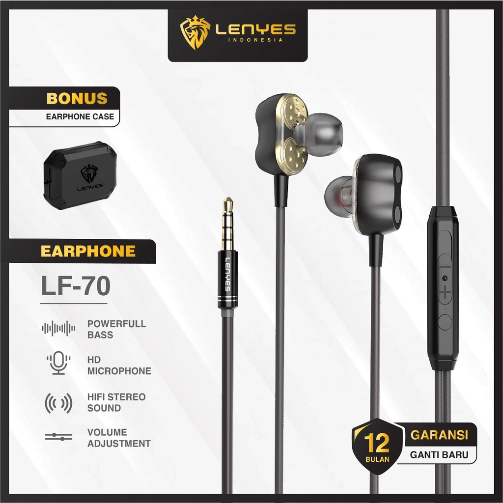 LENYES LF70 earphone Double Dynamic HIFI EXTRA BASS stereo music gaming telpon headset with microphone original