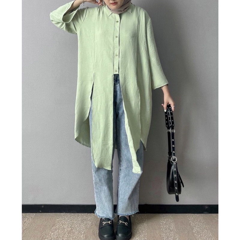 Rira Tunik Crinkle Airflow Blouse Fashion Atasan Wanita Kancing Aktif