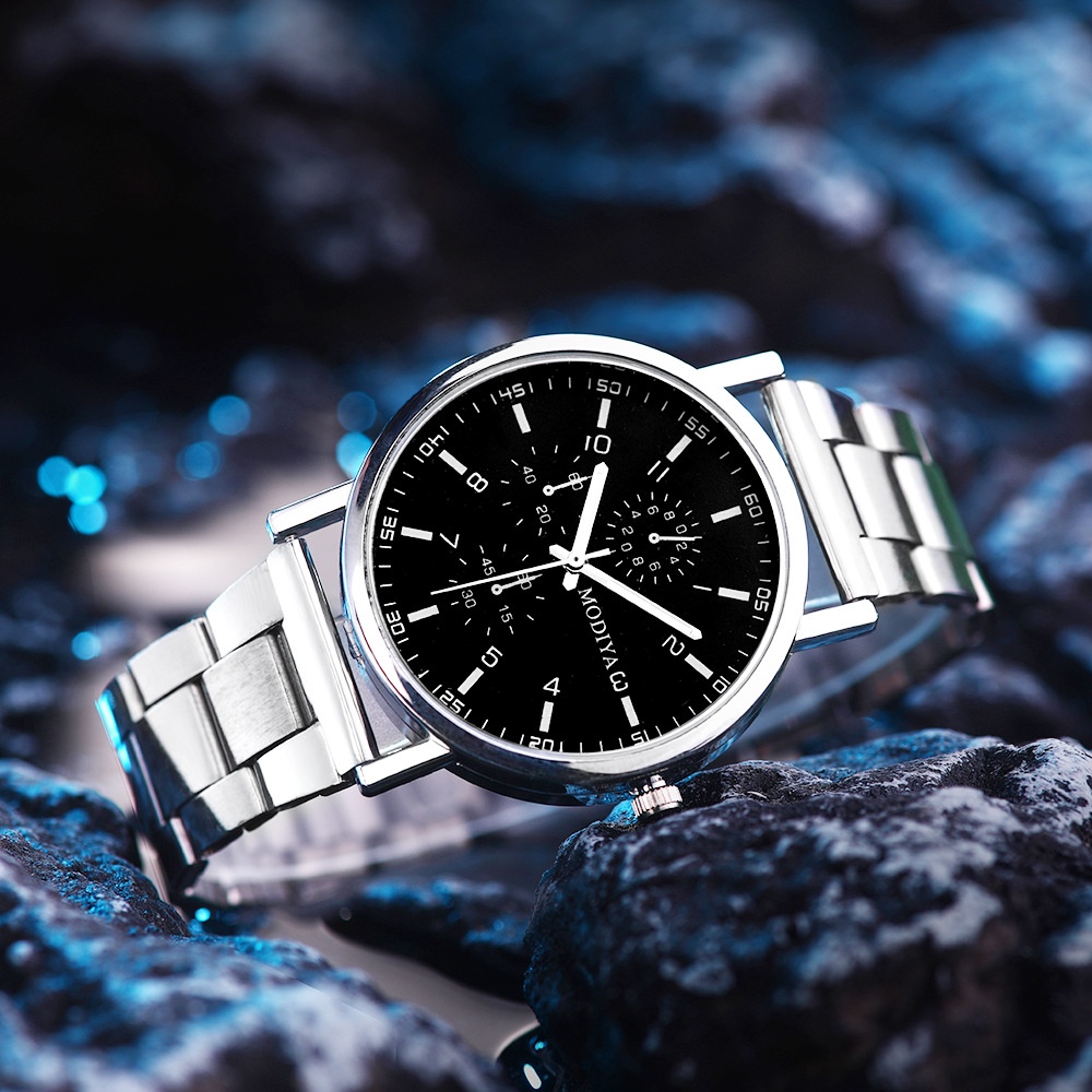 Jam Tangan Pria A0142 Alloy Band Quartz Watch/Murah