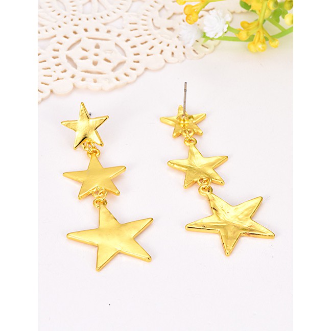 LRC Anting Tusuk Fashion Gold Alloy Three-layer Five-pointed Star Stud Earring F46817