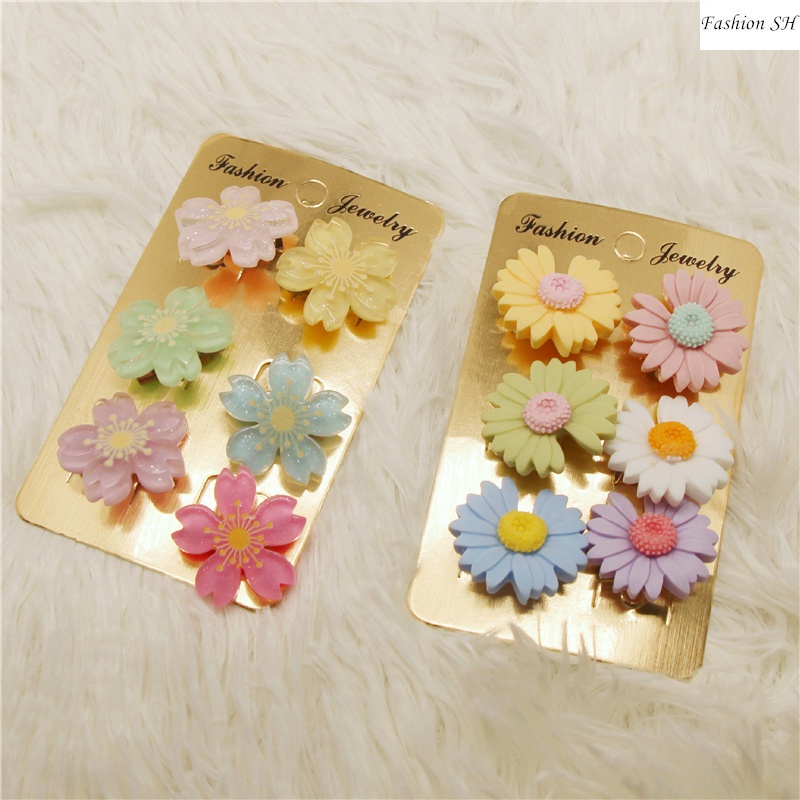 6pcs Bros Pin Bentuk Bunga Daisy Cherry Blossom Kombinasi Bahan Plastik M70068