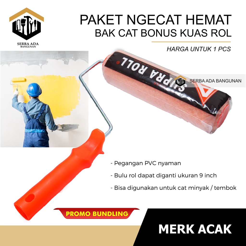 PAKET NGE CAT HEMAT KUAS ROLL COPOT 9 INCH DAN BAK CAT KAKI LUAR KUAT CAT TEMBOK RUMAH PINTU MURAH