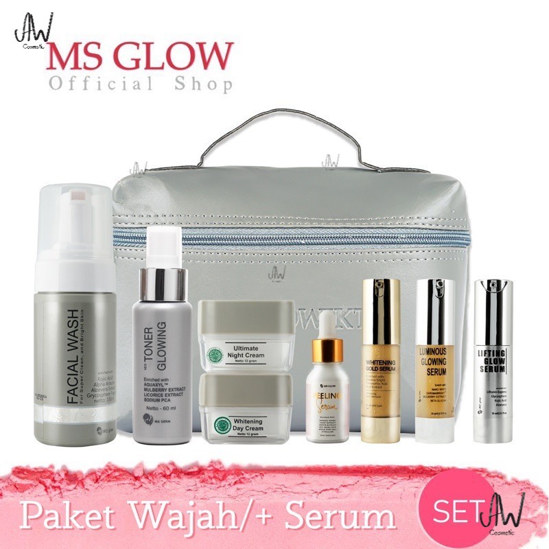MS GLOW All Produk Paket Wajah Free Pouch Kosmetik/BB/Ecer Whitening Night Cream/Luminous/Malam Ulti