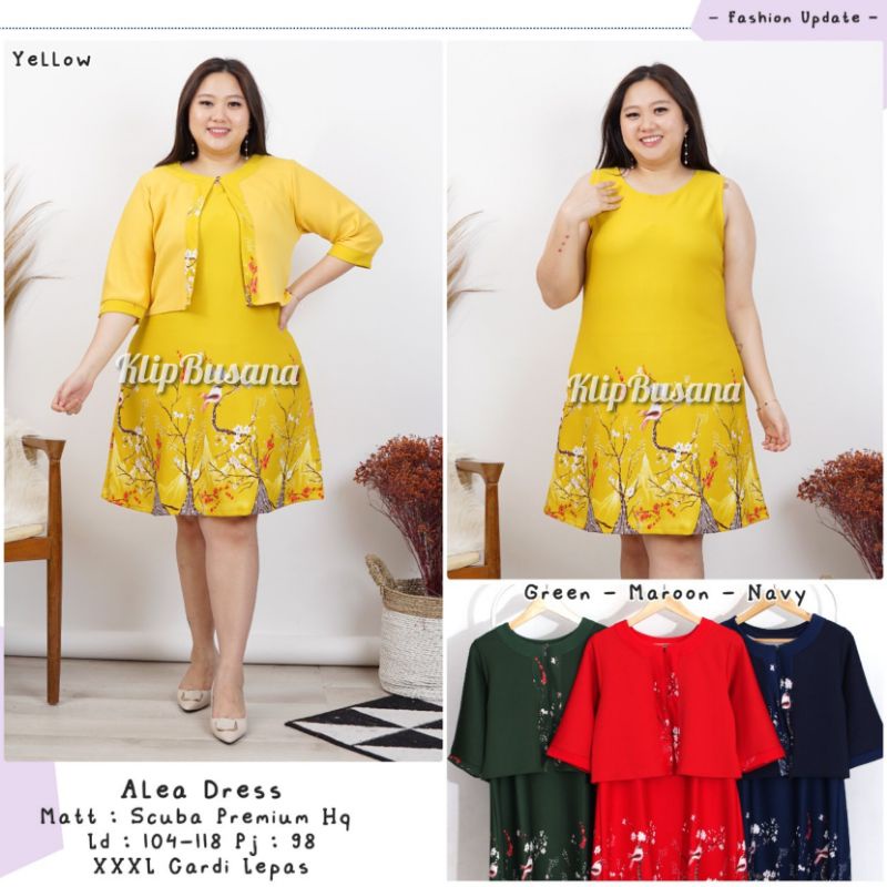 Dress Scuba Wanita Jumbo Premium Motif Bunga Tunik Wanita Jumbo Scuba Bigsize - Alea Dress KlipBusan