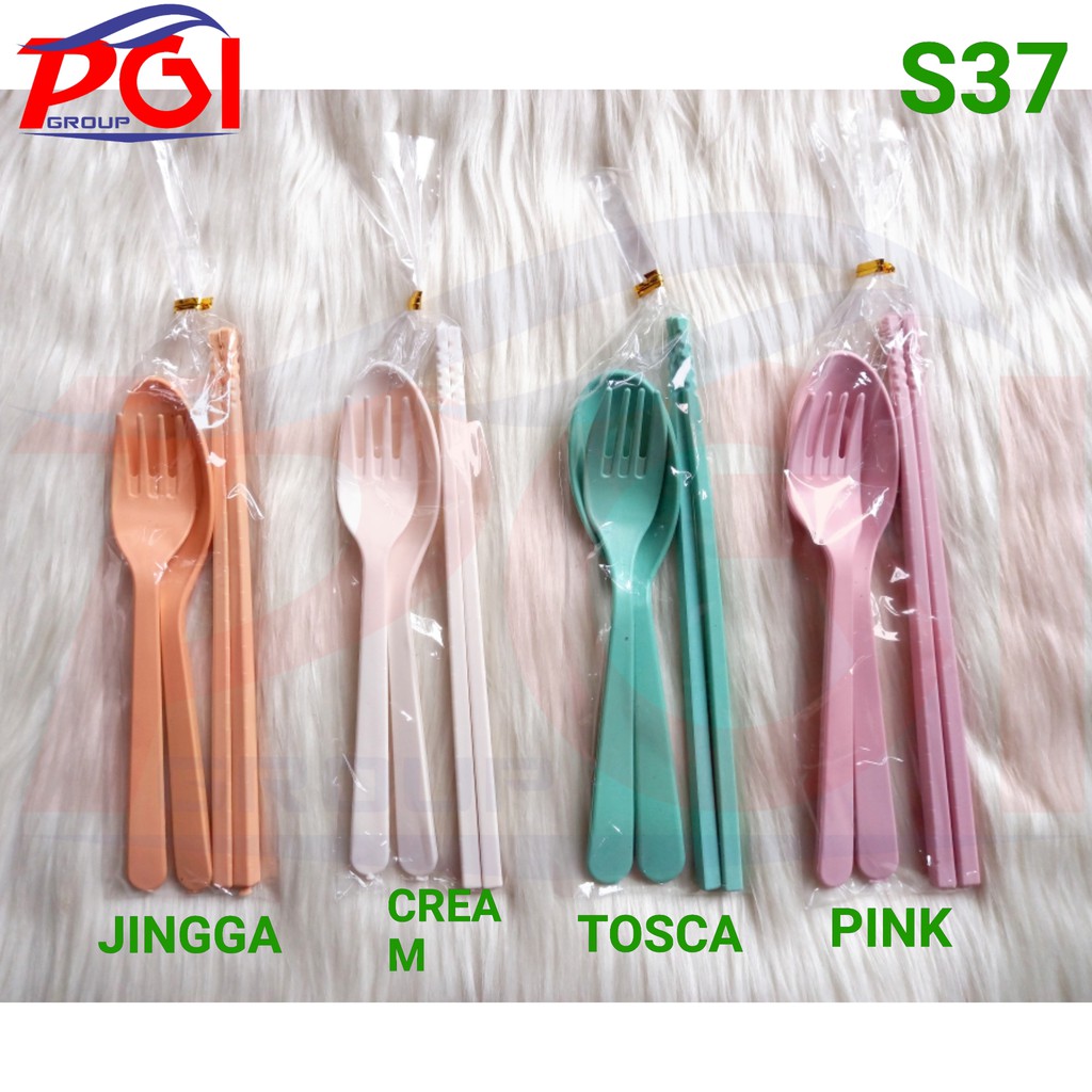 S ( S00037 ) SOUVENIR SET ALAT MAKAN PLASTIK ( SENDOK + GARPU + SUMPIT ) KEMASAN PLASTIK