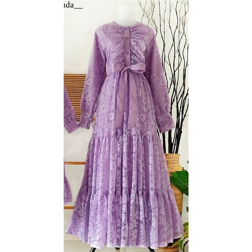 Gamis Alinea Set Family Ungu Muda | Baju Unik | Gamis lebaran murah | Gamis lebaran keluarga | Gamis couple family | Gamis Toyobo Brokat | Gamis anak dan dewasa terbaru | seragam lebaran keluarga