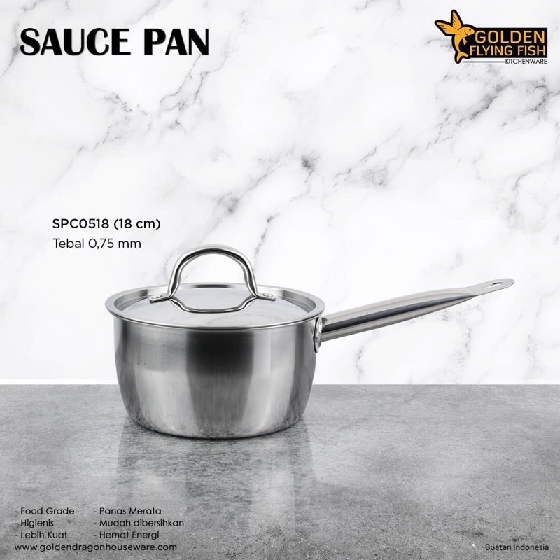 Panci Sauce Pan Stainless Steel 18Cm Golden Flying Fish SPC 0518 / SPC0518