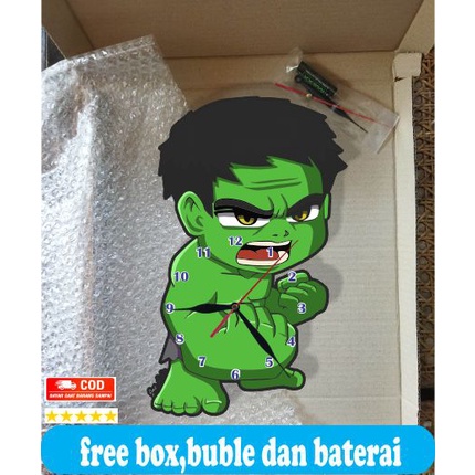 JAM DINDING KAYU UNIK KARAKTER ANAK GAMBAR ANIMASI HULK KEREN LUCU ARTISTIK MURAH TERBARU