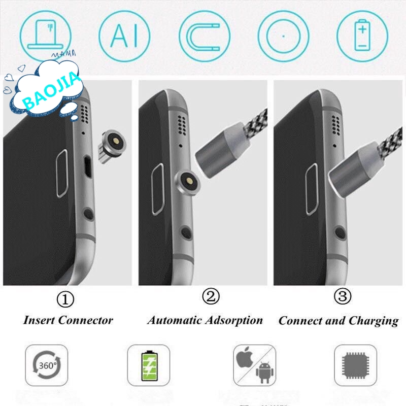 Kabel Data / Charger Micro USB Magnetik Fast Charging untuk iPhone