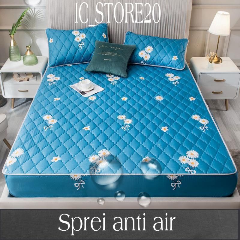 Sprei Waterproof / Sprei Protektor bermotif  ukuran 180x200cm-Biru bunga