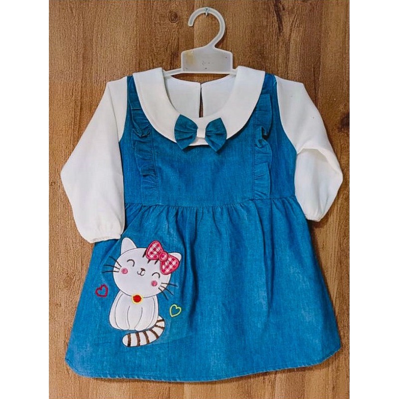 POTO ORI overall rok gantung jeans dress anak bordir untuk baby bahan katun dan jeans adem 14041