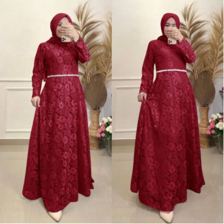 Baju Gamis Muslim Terbaru 2020 2021 Model Baju Pesta Wanita kekinian Bahan Brokat Kondangan remaja