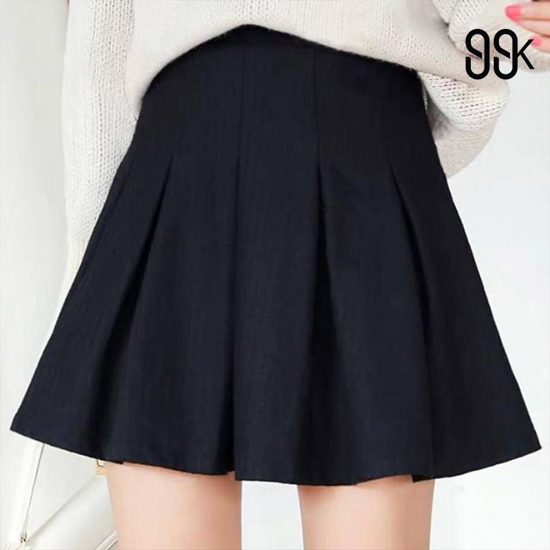 Mini Skirt Pleated Plain Rok Lipit Wanita 1019 (S-XL)